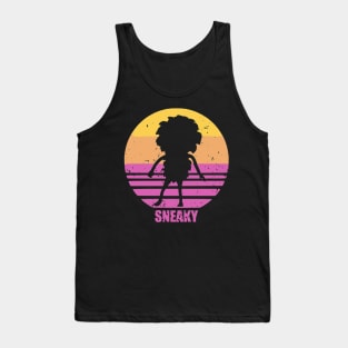 Bigfoot silhouette sneaky sasquatch for camper person love outdoors camping in retro design distressed sunset Tank Top